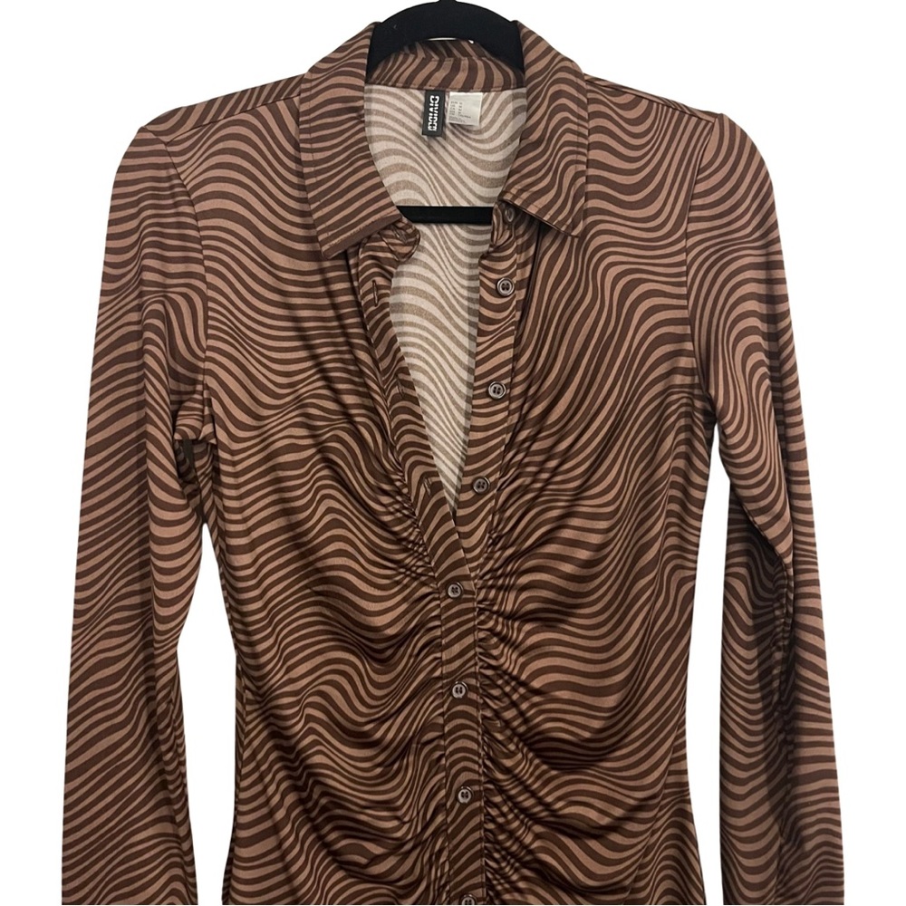 H&M - Swirl Print Mini Button Down Long Sleeves Dress